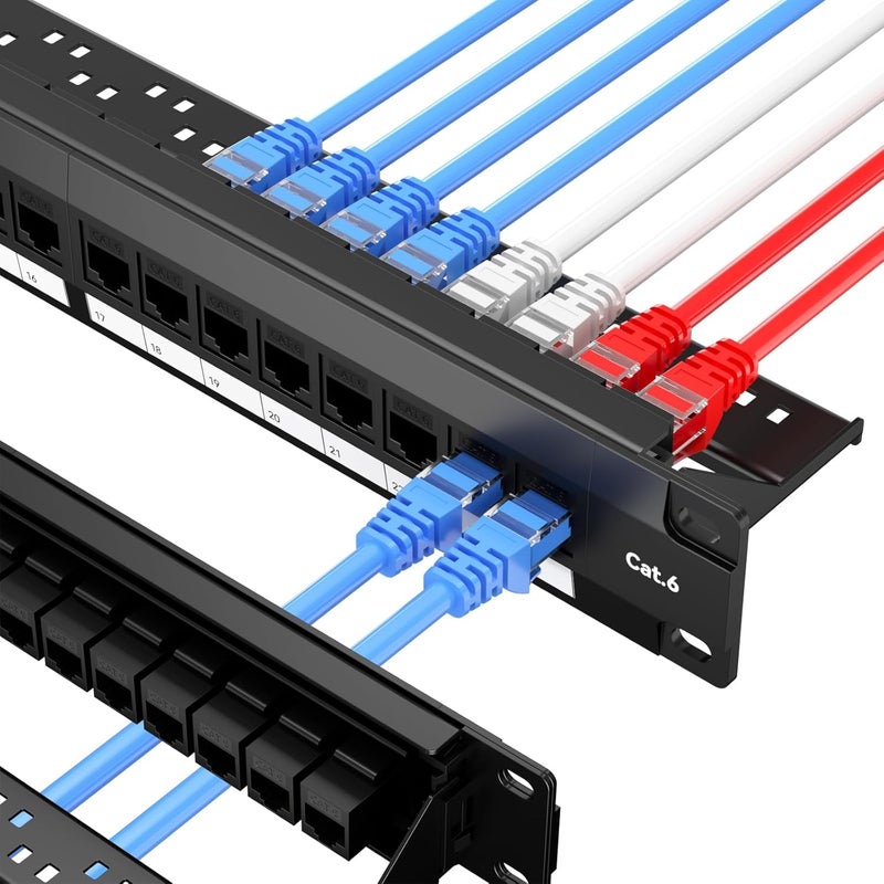 LinkNexa 24 Port Patch Panel, Keystone Patch Panel 24 Port Loaded with RJ45 Couplers Plus 2 Spare, 10G Pass-Through, UTP 19-Inch 1U Ethernet Panel with Removable Back Bar for Cat5, Cat5e, Cat6 Cabling - Image 1